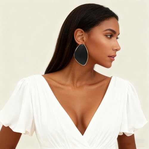 Statement Earrings for Women Big Earrings Large Statement Earrings Chunky Irregular Geometric Drop Dangle Earrings Oval Round Pebble Shape Earrings Chunky Jewelry - style: Black