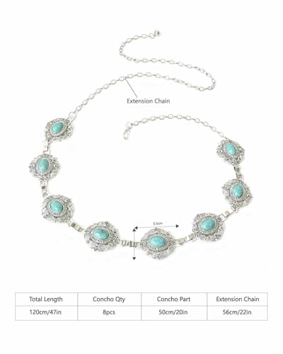 Women’s Bohemian Waist Chain, Vintage Adjustable Belly Chain for Dress Jeans Country Concert Outfit - color: Flower Silver, size: Fit Waist up to 38''