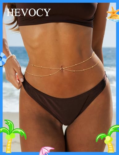 Gold Waist Chain for Women, Trendy Layered Belly Chain Jewelry, Adjustable Body Chain for Beach & Summer Outfit - style: Gold Style 1