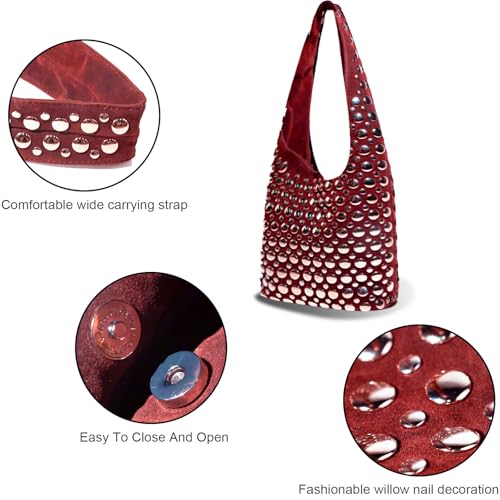 Fashion Handbags and Purses, Beach Shoulder Bags, Travel Braided Top Handle Tote Bag - color: Wine Red