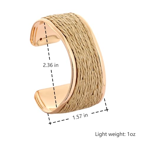Raffia Colorful Chunky Cuff Bracelet For Women Statement Irregular Wave Vacation Tropical Beachy Spring Summer Wide Open Bangle Handmade Boho Costume Jewelry Accessories - color: Beige