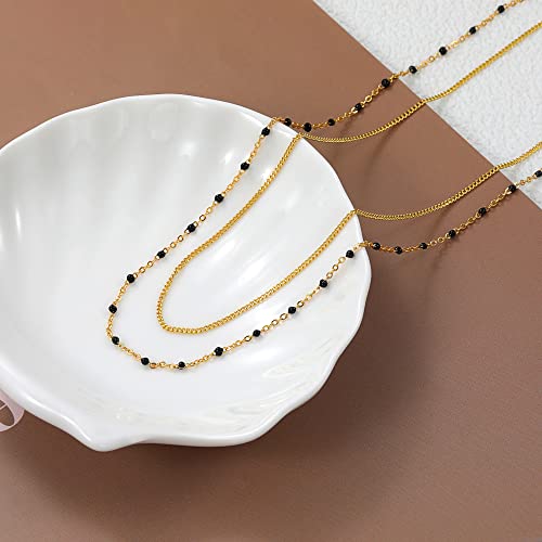 CHESKY 14k Gold Plated/Silver Plated Dainty Necklace for Women, Trendy Satellite Choker Necklace Thin Beaded Layered Choker Necklaces Discs Paperclip Chain Necklaces Womens Simple Jewelry - style: black beads