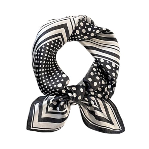 FONYVE 100% Mulberry Silk Scarfs for Women-Lightweight Square Satin Head Scarf-Small Silk Hair Scarf for Sleeping 21"x21" - color: 17 Black Polka Dot
