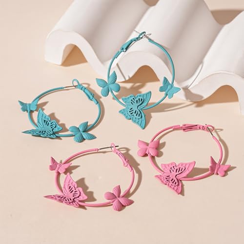 Kercisbeauty Polished Butterfly Big Hoop Earrings for Women Special Occasion Cute Jewelry - color: Pink