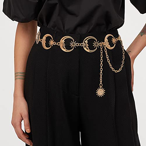 Metal Waist Chain Body Belly Belt Chains Jewelry Accessories for Women - color: Moon Gold, size: M: 47.2 in