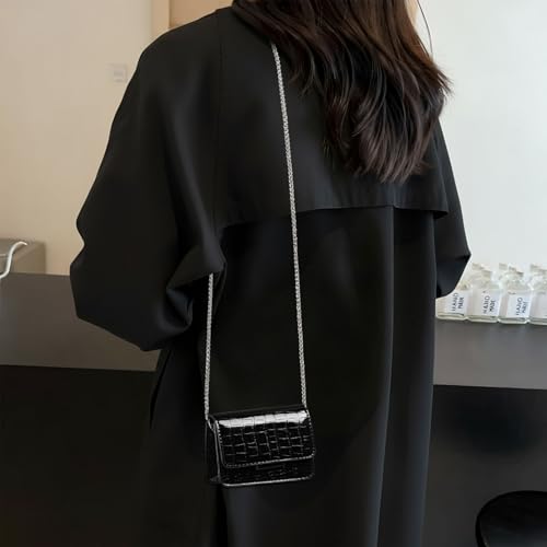 Sightor Silver Mini Crossbody Bag for Women, PU Leather Small Evening Purse, Dressy Clutch Handbag for Nightclub Parties - color: Black