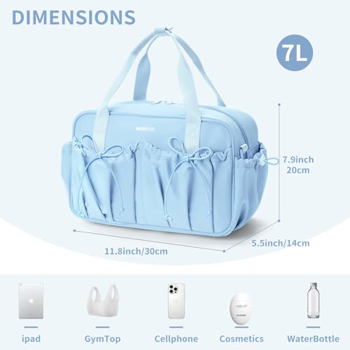 ECOHUB Small Gym Bag for Women, Mini Gym Duffle Bag with Wet Compartment, Bowknot Sports Bag, Cute Gym Tote Bag Dance Yoga Workout Travel Bags Light Blue - color: Light Blue