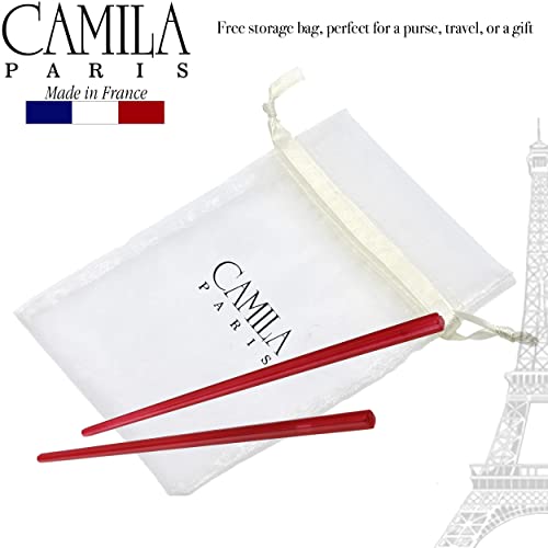 Camila Paris CP3178 French Twist Stick Hair Pin, Set of 2 Red, Girls Chopsticks Hair Pins for Girls Spiral Updo Chignon Bun Holder, Styling Hair Accessories for Women, Made in France - color: Red