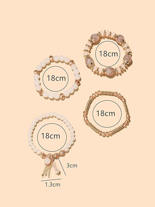 Caiyao 4Pcs Bohemia Multilayer Stackable Beaded Bracelets Set Colorful Crystal Stone Gold Beaded Stretch Bracelets Hawaii Charm Bracelet for Women Men Summer Beach Boho Vacation Jewelry Gifts - color: White