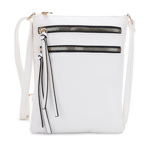 DELUXITY Crossbody Purse Bag Shoulder Bag Multi Pocket Zipper Purse - color: White