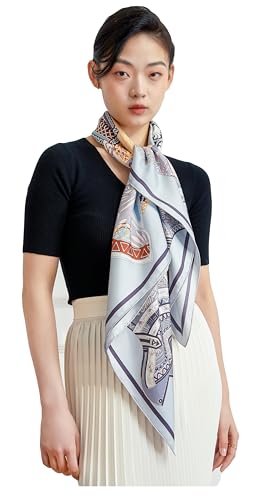 100% Silk Scarves, Extra-Large and XX-Large - color: Hamour's Treasure, Blue, Hand Rolled Edges