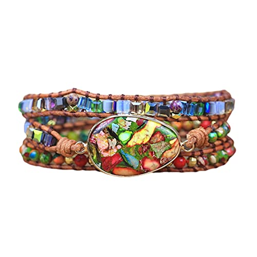 Women Wrap Bracelet Boho Natural Jasper Crystal Stone Beads Strand Bracelets - color: Colored turquoise