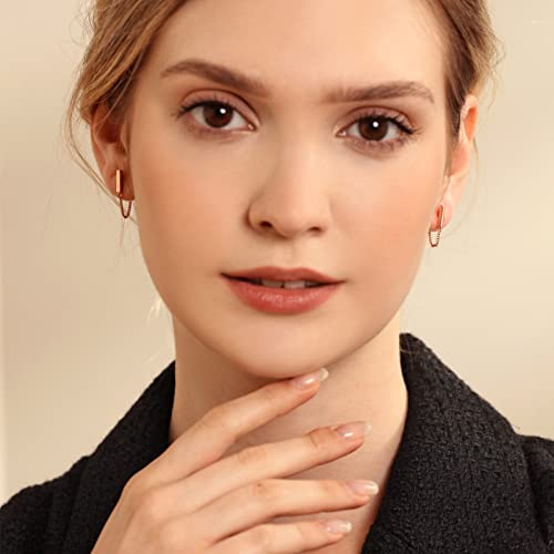 Chain Earrings for Women Small Sterling Silver Post Bar Drop Dangle Earrings Minimalist Stud Earring Hypoallergenic Dangly Jewelry Gift - color: small chain stud/rose gold