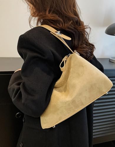 Suede Shoulder Bags For Women Crossbody Bag Suede Tote Bag Satchels Slouchy Work Purses Crescent Handbag Fall Top Handle - color: Beige
