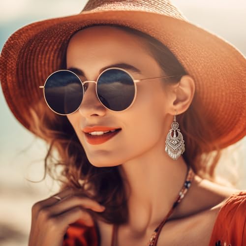 Glenmal 8 Pairs Jhumka Indian Earrings Metal Bohemian Chandelier Dangle Earring for Women(Retro)