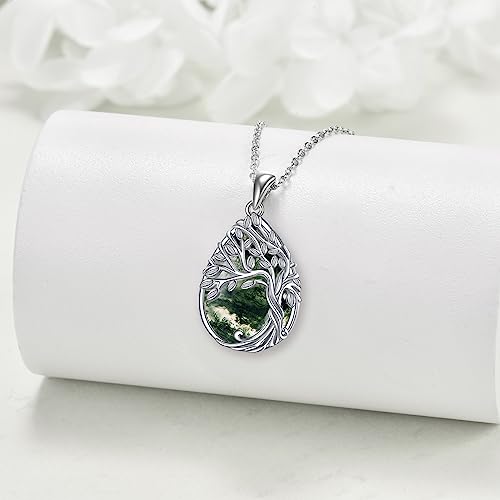 ONEFINITY Tree of Life Necklace 925 Sterling Silver Abalone Shell Celtic Knot Pendant Necklace for Women Jewelry - style: Moss Agate Tree of Life