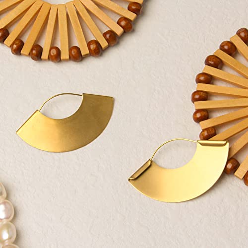 Lightweight Boho Bohemian Fan Earrings for Women Geometric Dangle Drop Half Round African Tribal Ethnic Jewelry - color: Gold 1.6"x1"