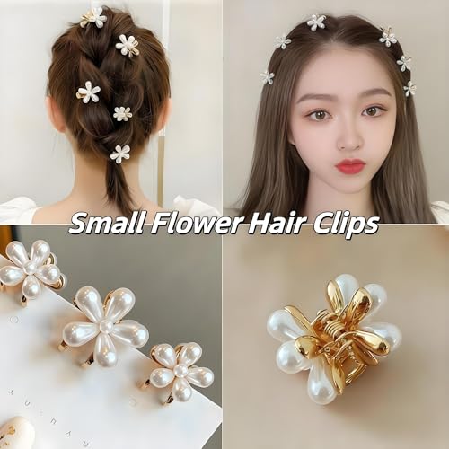 Mini Pearl Daisy Claw Clips for Women Girls (7Pcs) | Non-Slip, Small Hair Jaw Clips, Floral Bangs Hair Clips, For Thin & Thick Hair, Daily Wedding Party Hair Accessories