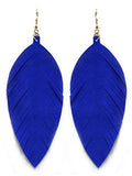 Large Genuine Soft Leather Handmade Fringe Feather Lightweight Tear Drop Dangle Color Earrings for Women Girls Fashion - color: Blue