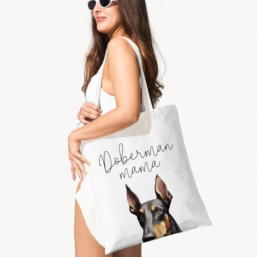 Dog Mama Canvas Tote Bag for Women, Dogs Lover Gift for Dog Mom, Birthday Christmas Cute Rottweiler Gifts For Women. - color: Doberman Mama (026)