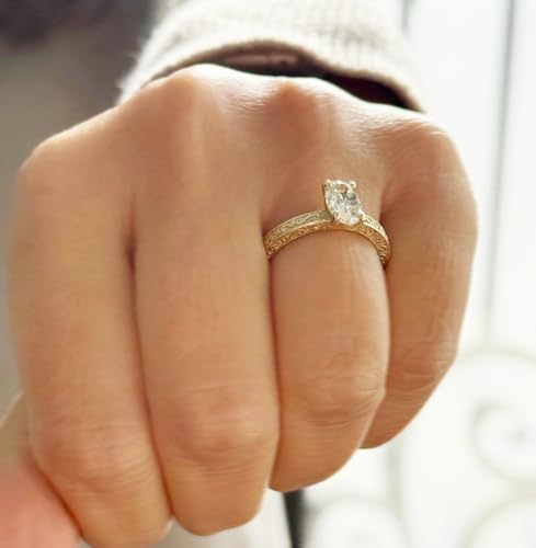 Oval Shape Moissanite Antique Filigree Style Engagement Ring Set In 14k Solid Yellow Gold Bridal Ring Wedding Ring For Her 1.00ct - size: 7.5