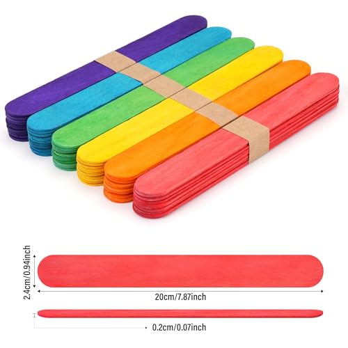 60 Pcs Jumbo Popsicle Sticks,8 Inch Wooden Craft Sticks | Assorted color wooden sticks for craft sorting,plant tags,color matching,display labels and DIY layout projects - color: multicolored