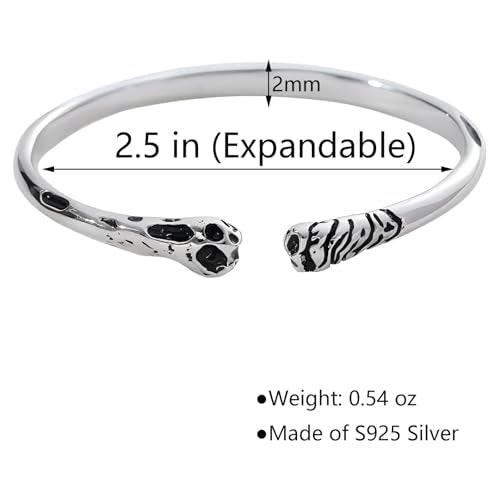 Kim Carrey S925 Sterling Silver Bracelet, Stacked Bracelets Open Bangle Cuff Design, Men's Gift Jewelry for My Man - style: Bone