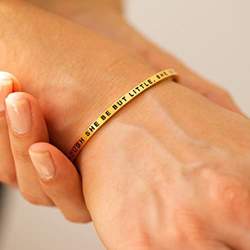 MantraBand - Mantra Band Bracelet - Gold color - Inspirational Engraved Adjustable Cuff - Gifts for Women, Sisters, Friends, Family - style: THOUGH SHE BE BUT LITTLE, SHE IS FIERCE