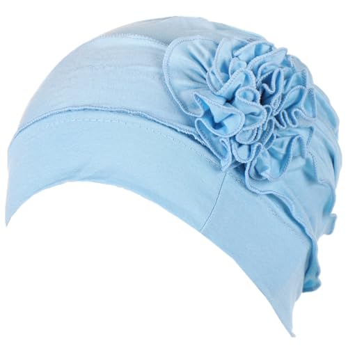 Headwrap Turbans for Women - Twist Soft Floral Solid Caps Pre Tied Chemo Beanies Headwear Hat for Cancer - color: Light Blue