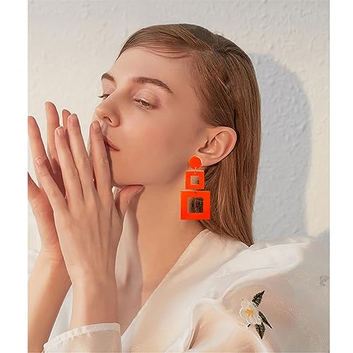 ANXIN STORE Boho Minimalist Multicolor Acrylic Geometric Square Hollow Pendant Neon Nightclub Earrings Vintage 80s 90s Party Accessories Womens - color: F Orange Hollow Earring