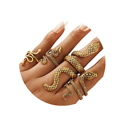 4PC Antique Gold Snake Octopus Rings, Simple Stacking Ring, Boho Knuckle Ring Set, Stackable Midi Cuff Rings, Vintage Joint Finger Rings for Women Men