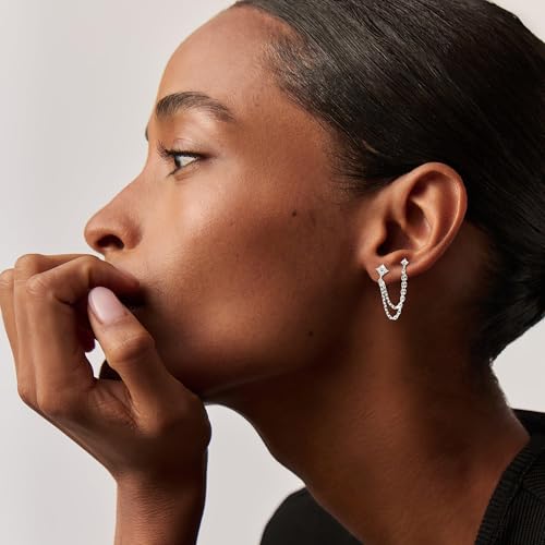 Freekiss Gold Chain Studs Earrings for Women Trendy: Hypoallergenic 14K Gold Plated Dangle Earrings Dainty Small Long Chain Earring Set Fashion Gold Jewelry for Women - style: 4cz chain earrings-SL