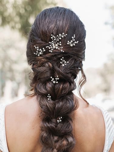SWEETV 7 Pieces Bride Hair Accessories Pearl Wedding Hair Pins Leaf Bridal Hair Piece Vintage Hair Headpiece Leaf Hair Clips Jewelry for Women Bridesmaids Brides Flower Girls - color: Set-B-Silver