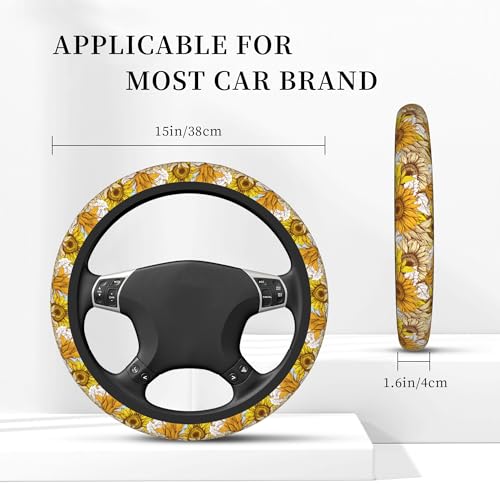 Sunflower Car Steering Wheel Cover, Non Slip Universal Wheel Protector Elastic 15 Inch Car Accessories for Men Women - color: sunlower