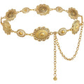 XZQTIVE Women Boho Chain Belts For Dresses Jeans Western Cowgirl Waist Links Belt Adjustable Metal Concho Belt - color: Matte Gold(double Flower), size: Fit Waist up to 35 In