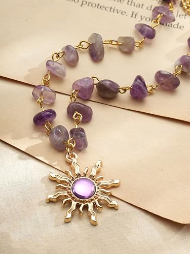 Sacina Boho Hippie Sun Necklace, Crystal Choker Necklace, Boho Necklace, Hippie Necklaces, Christmas Jewelry Gift For Women - color: purple