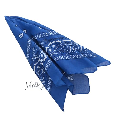 Motique Accessories Set of 3 Paisley Bandanas – 100% Cotton 22 Inch Head Scarf Neck Bandana Face Cover - color: Royal Blue