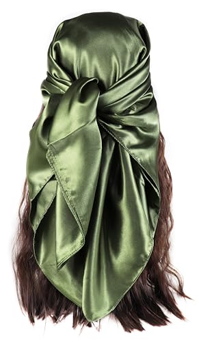 vabovin Satin Head Scarf for Women Solid Color, 35×35 in | Silk Feel Neckerchief, Hair Scarf, Fashion Bandana, Headscarf, Headband, Hair Wrap Sleeping, Daily Fashion Styling - color: 206 Army Green