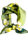 100% Mulberry Silk Scarf for Women Hair Lightweight Square Neckerchief Wrap For Head Scarves 21" - color: 14-green Oil Flowers /21"*21"