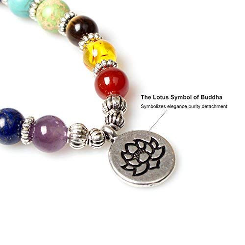 108 Mala Beads Necklace 7 Chakra Buddhist Prayer Beaded Bracelet Tree of Life Pendant Stone Yoga Necklace - color: White Howlite-Lotus