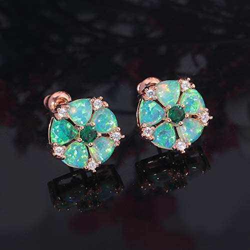 CiNily Flower Earrings,Opal Stud Earrings Sterling Silver or White Gold/Rose Gold Plated Ladies Flower Stud Earrings Cute Unique Earrings for Girls - color: green