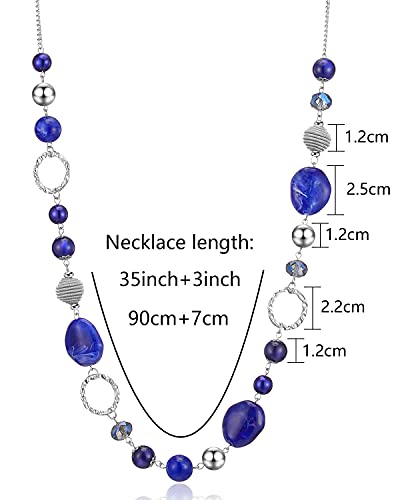 PEARL&CLUB Long Beaded Necklaces For Women - Sweater Chain Fashion Jewelry Necklace Gifts For Women - color: 23-Royal Blue