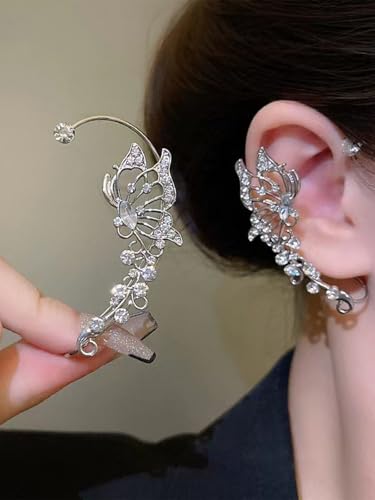 2 PCS Butterfly Ear Cuff Fairy Wing Cuff Wraps Vintage Non-Piercing Fake Earrings for Women Bridal Wedding Party Prom Ball Jewelry Crystal Rhinestone Sparkling - style: Style1