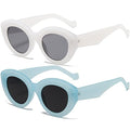 AIEYEZO Oversized Cat Eye Sunglasses for Women Cute Oval Thick Frame Cateye Sun Glasses Chic Retro Style Shades - color: 2 Set (Candy White + Blue)