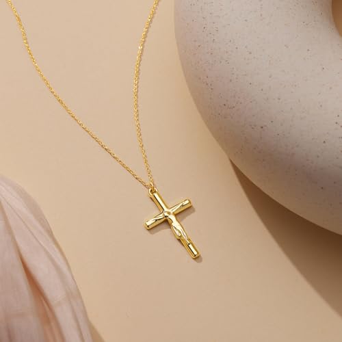 Poxtex Cross Necklace for Women Teen Girls, Dainty 14K Gold Silver Plated Cross Choker Jewelry Non Tarnish Waterproof Cute Simple Small Necklace Christian Baptism Religious Faith Jewelry Gifts - color: 06-Jesus Cross Necklace