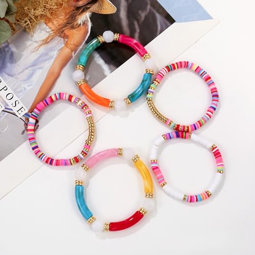 Elegance 11 designs colorful bracelets for women Surfer Thick Tube Heishi Summer Beach Beaded Stackable Boho Stretch Bracelets - color: Colorfully