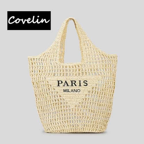 Covelin Women's Handwoven Straw Tote Bag – Lightweight, Large Capacity Boho Beach Bag