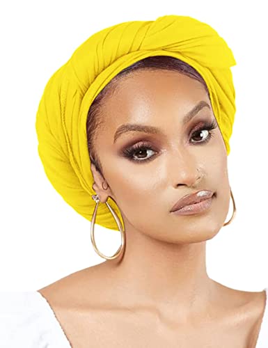 Nonbongoy Head Wraps for Black Women Stretch Headwraps Large Hair Wraps Hijab Scarves for Muslim Head Scarf Turban Headbands - color: 1-yellow Headwrap