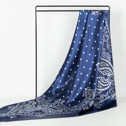 RIIQIICHY Head Scarf for Women Like Silk Scarf Hair Scarf Printed Square Scarf Bandanas for Women 35 Inches - color: Navy/White/Black