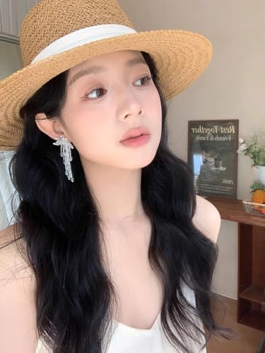 Native Beaded Tassel Earrings Boho,Fringe Drop Statement Seed Bead Tribal Dangle Earrings for Women - color: White